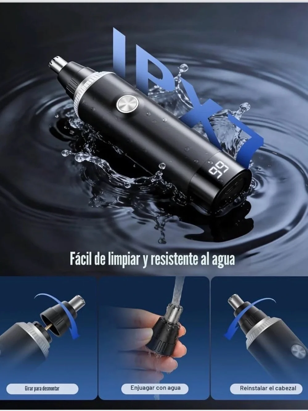 Rechargeable Nose & Ear Hair Trimmer - Black - 3-in-1 Grooming Kit